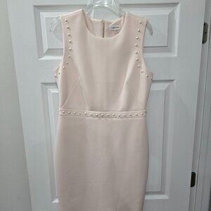Baby Pink Calvin Klein Sheath Dress w/Pearl Accents Size 10